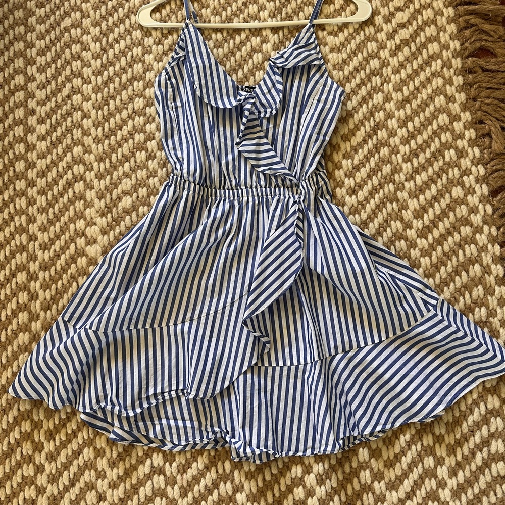 Express Navy and White Striped Dress